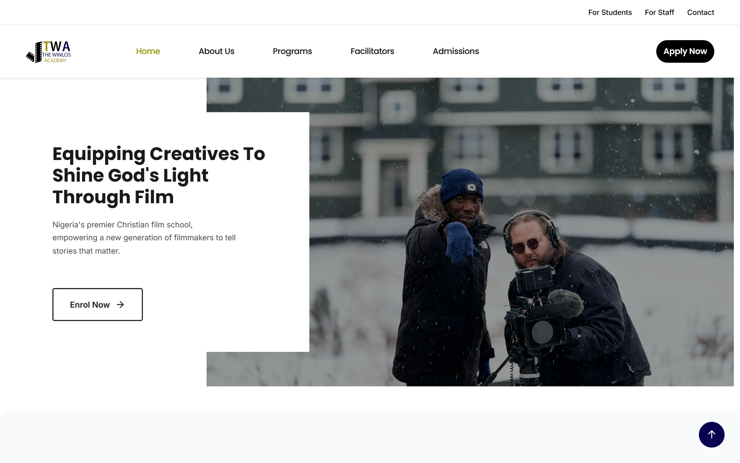Homepage of the Winlos Academy film school website