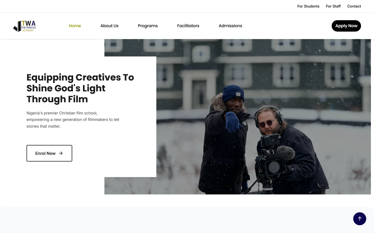 Homepage of the Winlos Academy film school website